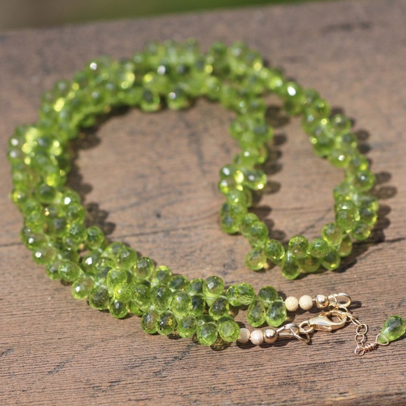 Handcrafted Natural Peridot Necklace 14k Solid Yellow Gold , August Birthstone - Picture 6 of 12